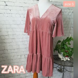 ZARA Coral V-Neck Tiered Dress size Small